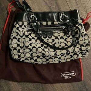 Coach Black and Cream Shoulder Bag with Signature Monogram